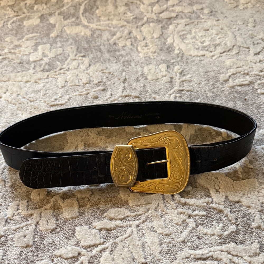 Vintage Stylish Black Belt with Gold Buckle